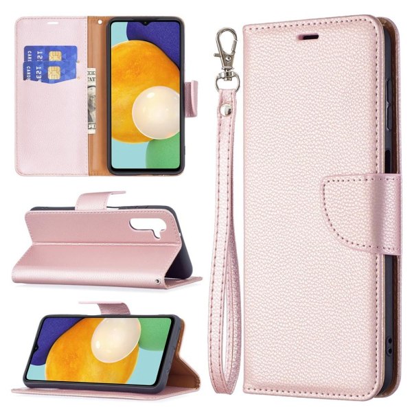 SKALO Samsung A13 5G Premium Litchi Flip Cover - Rosa guld Pink gold