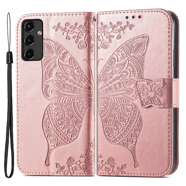 SKALO Samsung A14 4G/5G Mandala Butterfly lompakkokotelo - Ruusukulta Pink gold