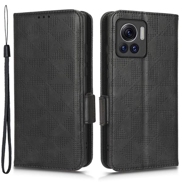 SKALO Motorola Edge 30 Ultra 5G Embossed Triangle Plånboksfodral - Svart Svart