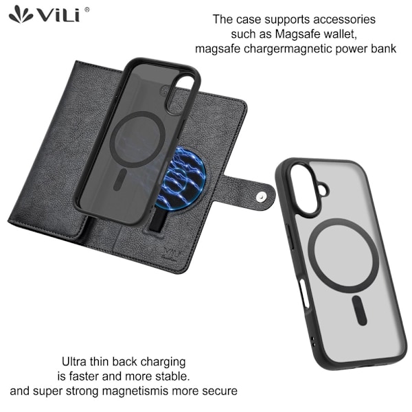 VILI iPhone 16 Plus GVB Series Plånboksfodral i PU-Läder - Svart Svart