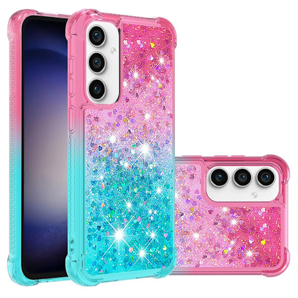 SKALO Samsung S23 FE Juoksuhiekka Glitter Sydämet TPU kuori - Pinkki-Turkoosi Multicolor