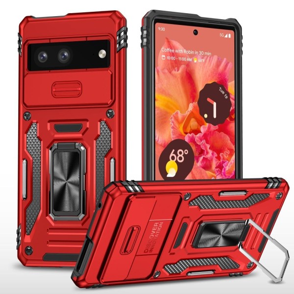 SKALO Google Pixel 7a Armor Hybrid Metallring Kameraslider - Röd Röd