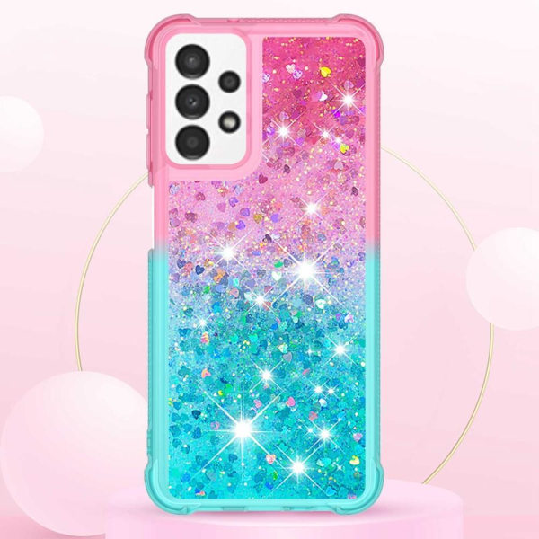 SKALO Samsung A13 4G Kvicksand Glitter Hjerter TPU Cover - Pink- Multicolor