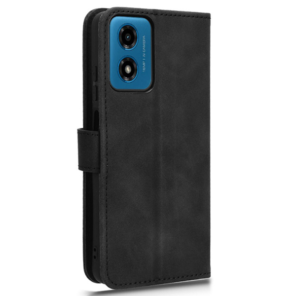 SKALO Motorola Moto E14 4G Matt PU Nahka lompakkokotelo - Musta Black