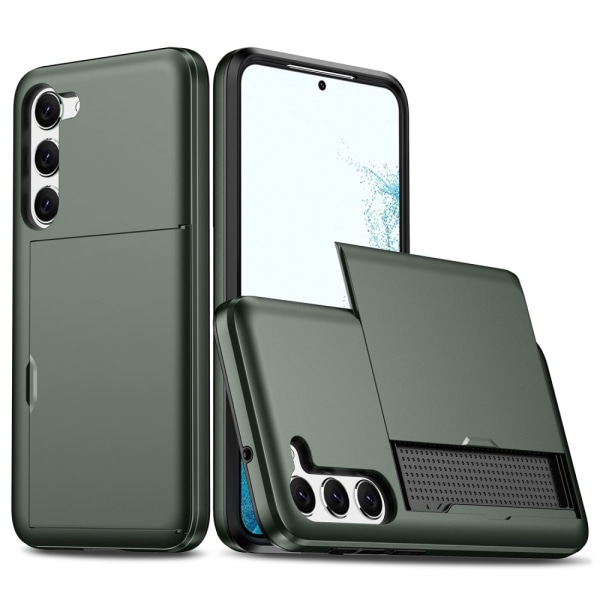 SKALO Samsung S23 Plus Armor Suojakuori korttikotelo - Tummanvih Dark green
