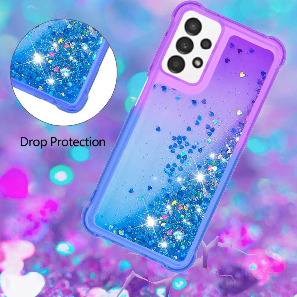 SKALO Samsung A13 4G Kvicksand Glitter Hjerter TPU Cover - Lilla Multicolor