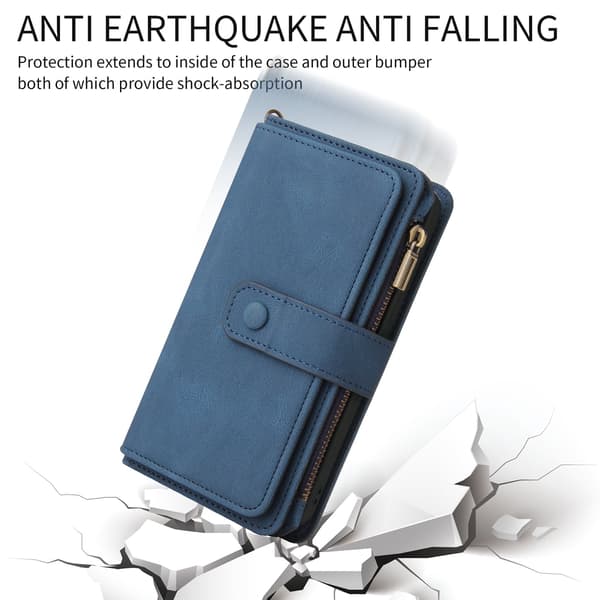 SKALO KT-2 Big Wallet 17-FACK Plånboksfodral för iPhone 18 Pro - Blå Blå
