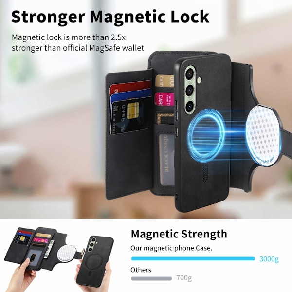 SKALO Samsung A26 5G 2-i-1 Magnet PU-Läder ring Plånboksfodral - Svart Svart