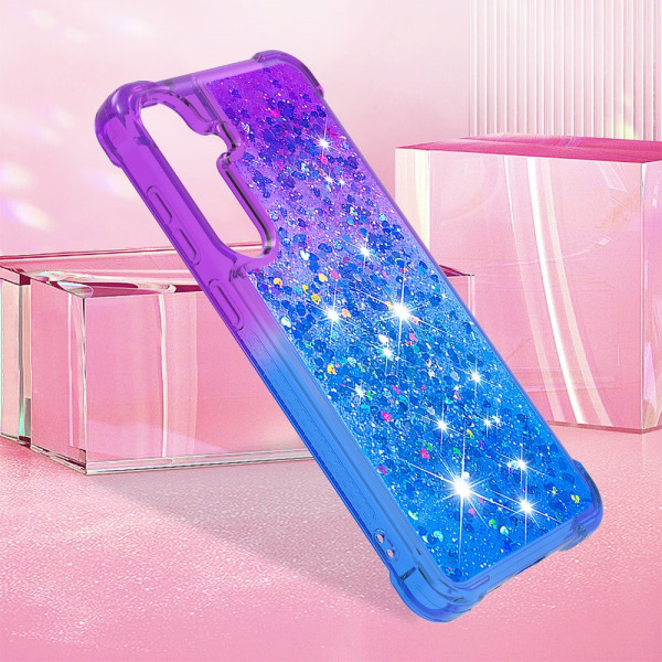 SKALO Samsung S24 Kvicksand Glitter Hjerter TPU Cover - Lilla-Blå Multicolor