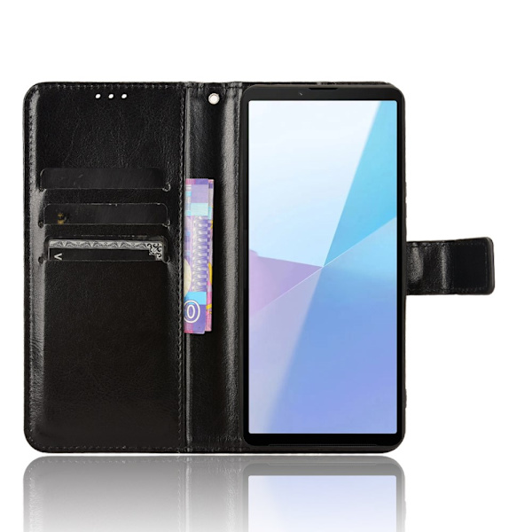 SKALO Sony Xperia 10 VI Crazy Horse lompakko PU nahka - Musta Black
