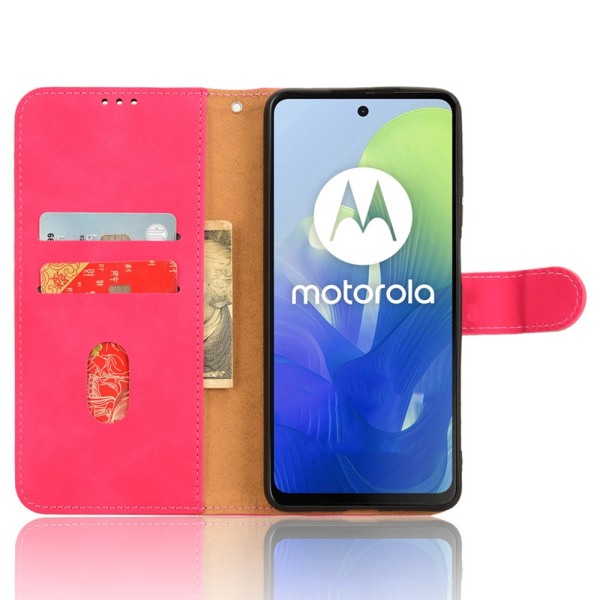 SKALO Motorola Moto G04 Matt PU-Läder Plånboksfodral - Cerise Cerise