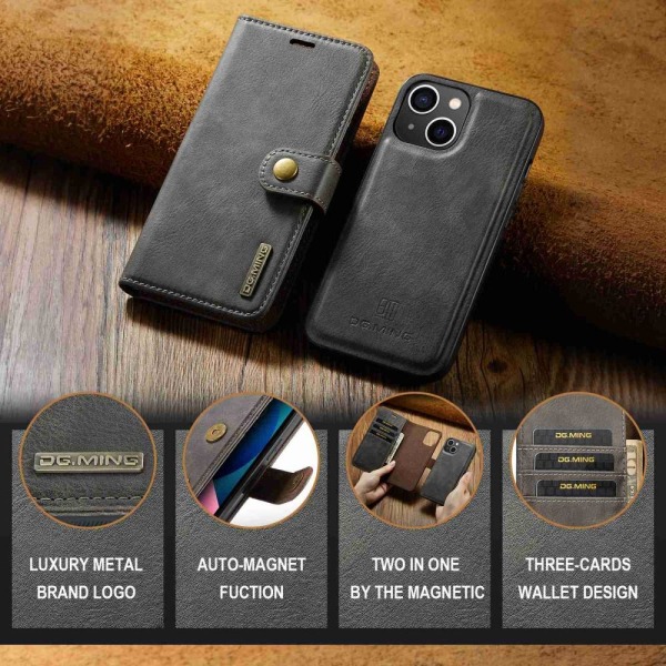 DG MING iPhone 14 Plus 2-i-1 Magnet Plånboksfodral - Grå grå