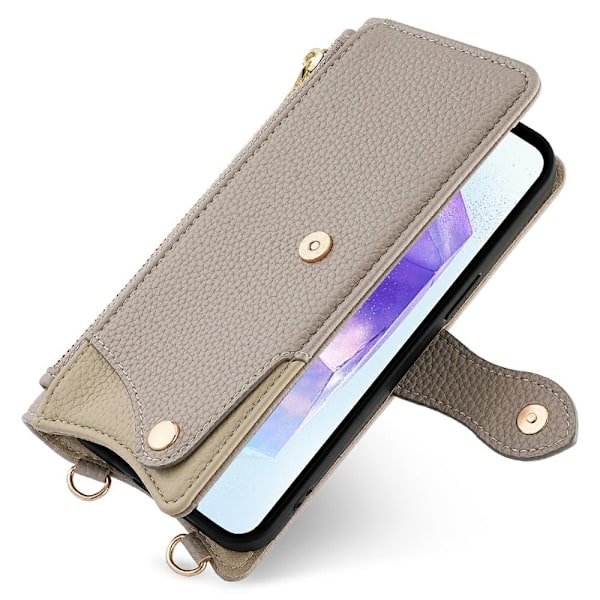 SKALO Samsung A26 5G Litchi Makeup Mirror Chain Plånboksfodral - Grå grå