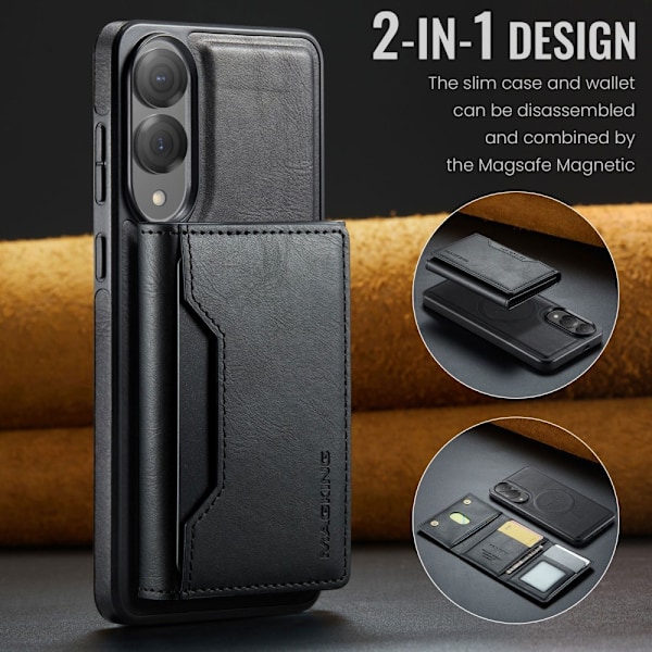SKALO Samsung S25 Edge MAGKING K2 PU-Nahka Suojakuori Magneettinen Lompakko - Musta Black