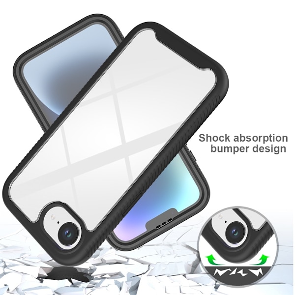 SKALO iPhone 16e Shockproof Clear Hybrid+Skærmbeskyttelse Cover - Sort Black