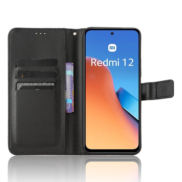 SKALO Xiaomi Redmi 12 4G/5G Premium Mini Romb Plånboksfodral - S Svart
