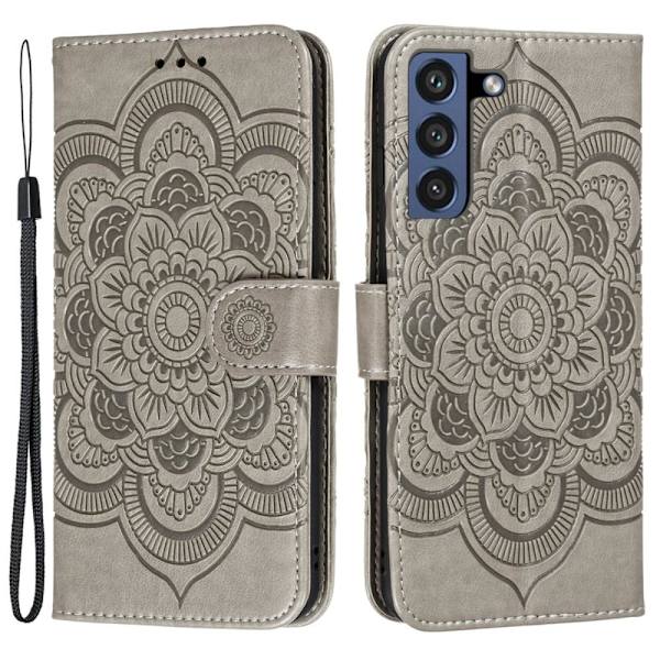 SKALO Samsung S21 FE Mandala Plånboksfodral - Grå Grey