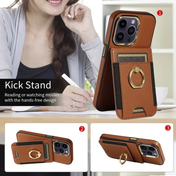 SKALO iPhone 15 Pro PU-nahkainen Suojakuori Lompakolla - Ruskea Brown