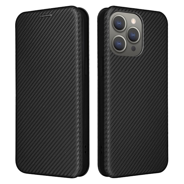 SKALO iPhone 16 Pro Carbon Fiber Lompakkokotelo - Musta Black