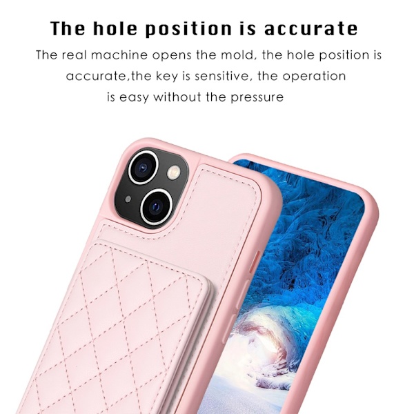 SKALO iPhone 15 Tikattu Suojakuori Lompakolla - Pinkki Pink