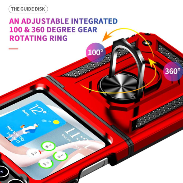 SKALO Samsung Z Flip5 Armor Hybrid Metallring skal - Röd Röd