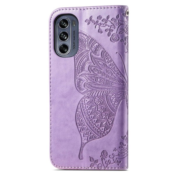 SKALO Motorola Moto G62 5G Mandala Butterfly Flip Cover - Lilla Purple