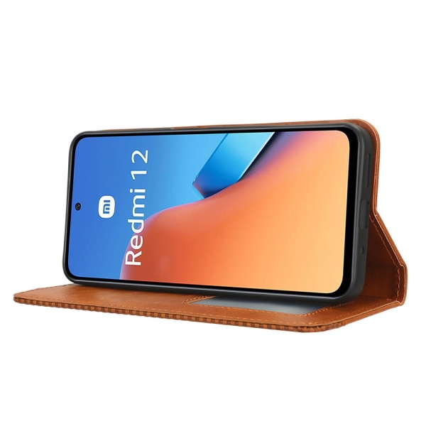 SKALO Xiaomi Redmi 12 4G/5G Embossed Premium Plånboksfodral - Br Brun