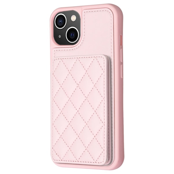SKALO iPhone 15 Tikattu Suojakuori Lompakolla - Pinkki Pink