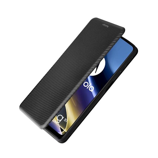 SKALO Moto G51 Carbon Fiber Plånboksfodral - Svart Black