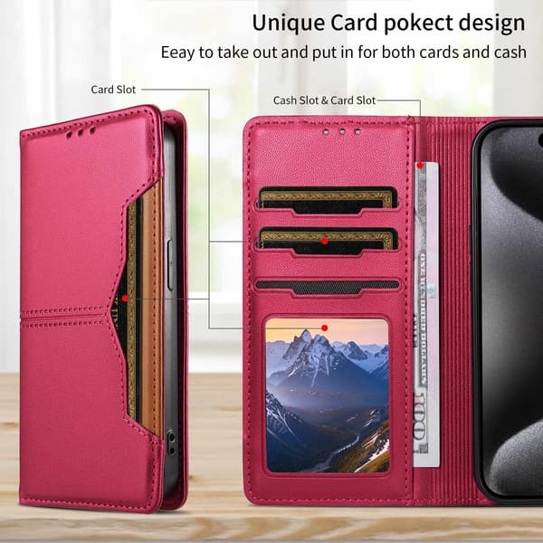 SKALO PU-Läder Plånboksfodral för iPhone 18 Pro - Cerise Cerise