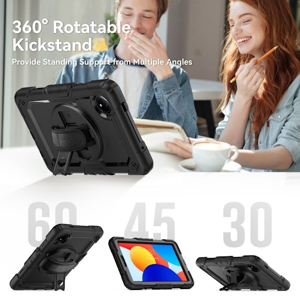 SKALO Xiaomi Redmi Pad SE 8.7 Armor 360 kahva olkahihna+Näytönsuoja Kotelo - Musta Black