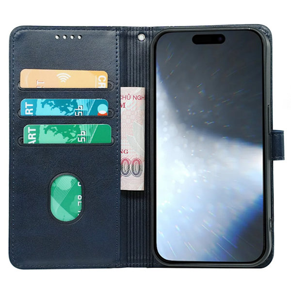 SKALO iPhone 16 Pro Max Plånboksfodral i PU-Läder - Blå Blå