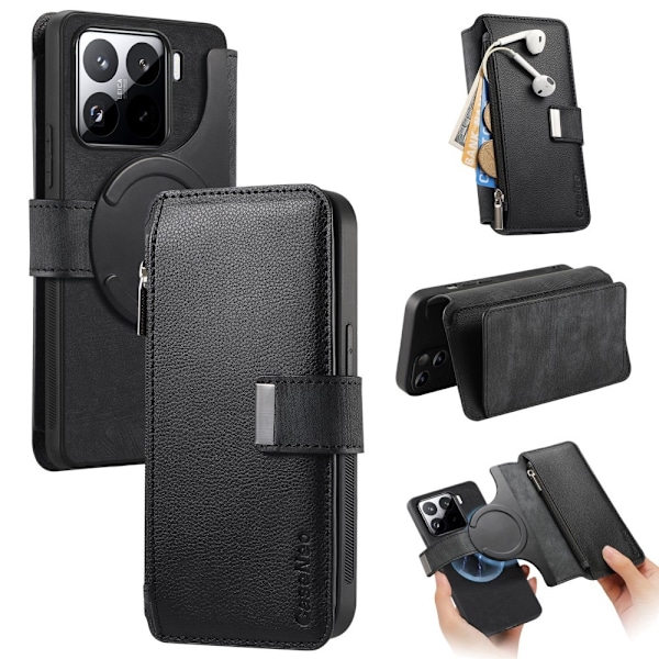 SKALO Xiaomi 15 CASENEO MW-02 Lompakkokotelo - Musta Black