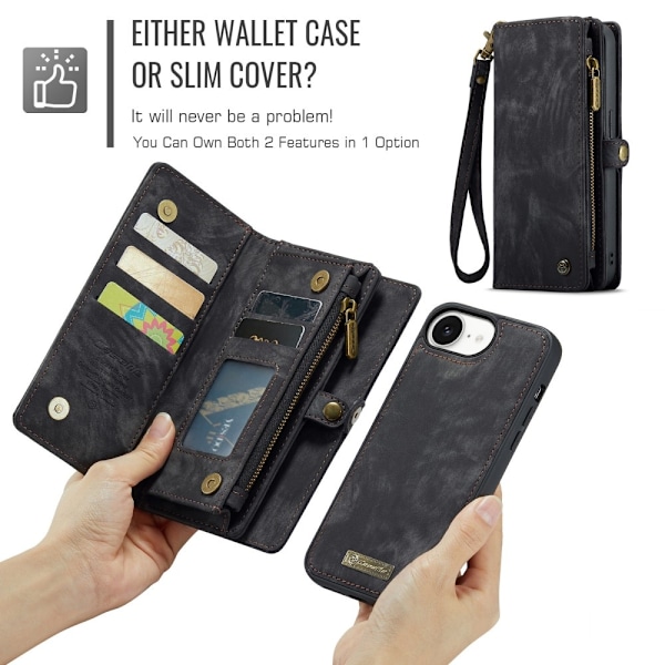 CaseMe iPhone 16e 008 BIg Wallet 2in1 Magnet Lompakkokotelo - Musta Black