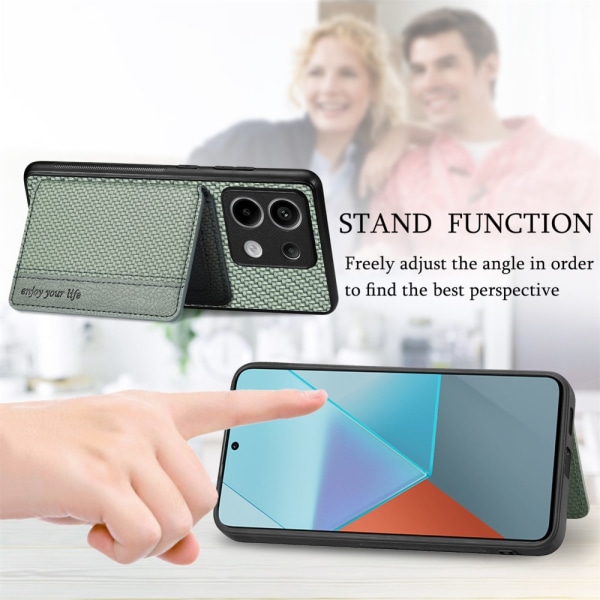 SKALO Xiaomi Redmi Note 13 Pro 5G Carbon Fiber Cover med kortholder - Grøn Green