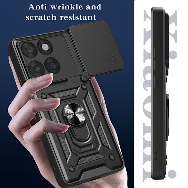 SKALO Motorola Edge 60 Armor Metallring Kameraslider Cover - Sort Black