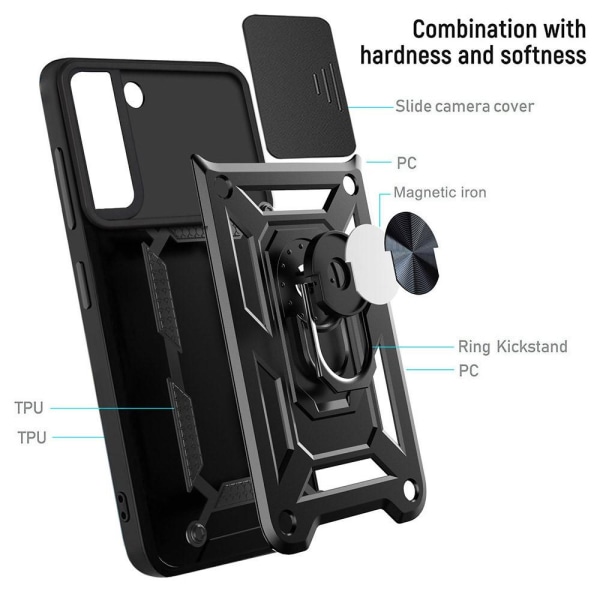 SKALO Samsung S22 Armor Hybrid Metallring Kameraslider - Svart Svart