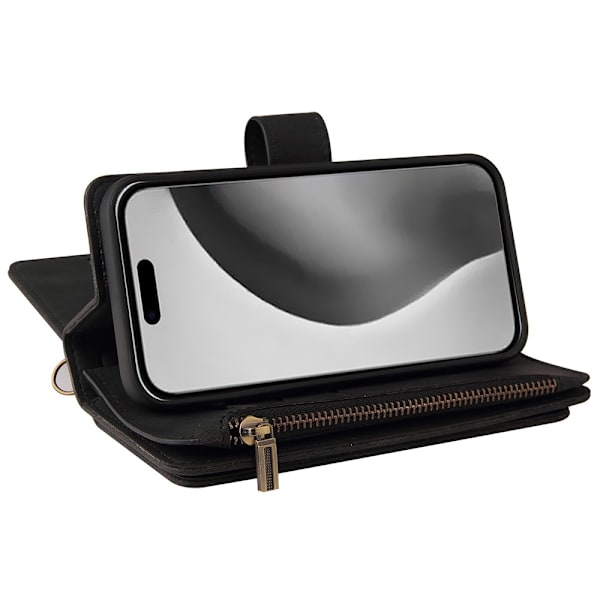 SKALO iPhone 16 Pro Max Big Wallet 17-RUM Pungetui - Sort Black