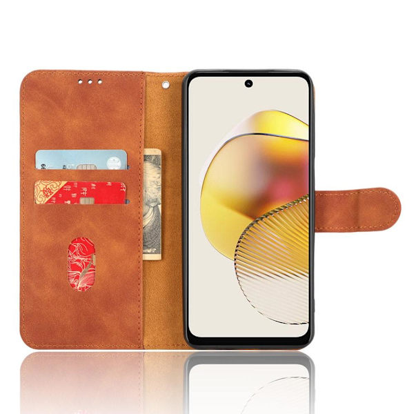 SKALO Motorola Moto G73 5G Matt PU-Läder Plånboksfodral - Brun Brun