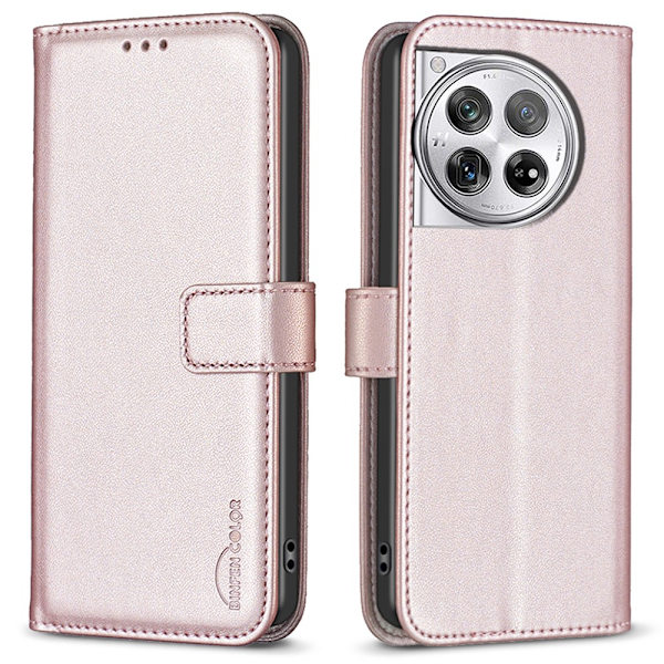 OnePlus 12 5G BINFEN COLOR Kohokuvioitu Lompakkokotelo - Ruusukulta Pink gold