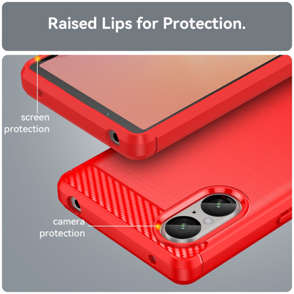 SKALO Sony Xperia 5 V Armor Carbon Iskunkestävä TPU suojakuori - Red