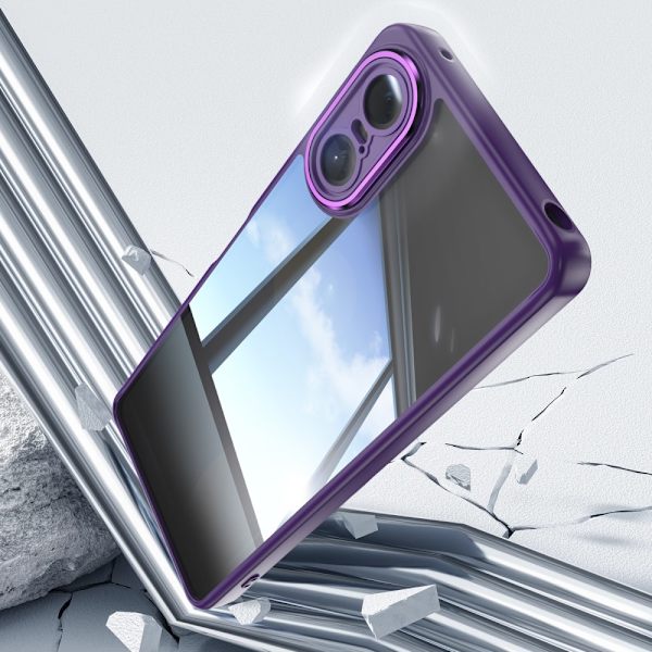 SKALO Sony Xperia 10 VI Silky Touch TPU + Akryl Metallknappar Skal - Mörklila Mörklila