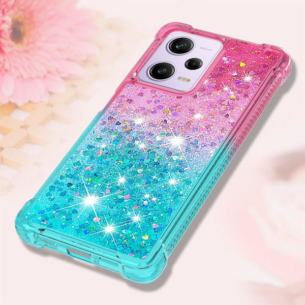 SKALO Xiaomi Redmi Note 12 Pro 5G Juoksuhiekka Glitter Sydämet TPU kuori - Pinkki-Turkoosi Multicolor