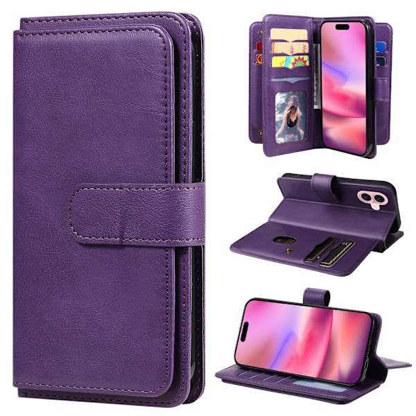 SKALO iPhone 16 10-lokeroa Lompakkokotelo - Violetti Purple