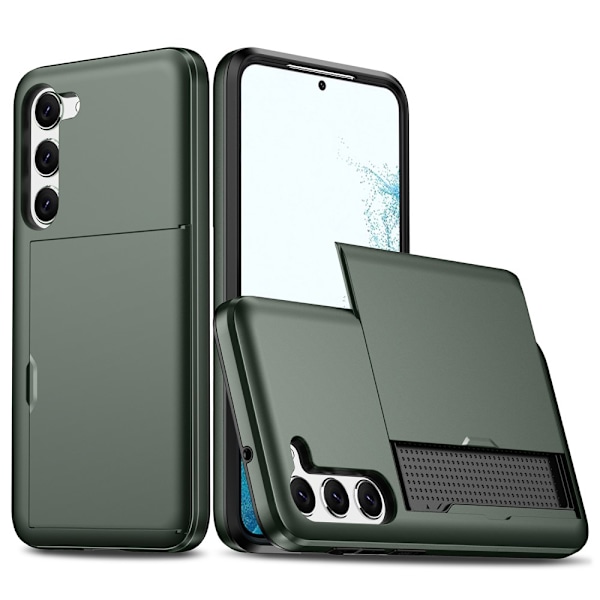 SKALO Samsung S23 Armor Suojakuori korttikotelo - Tummanvihreä Dark green