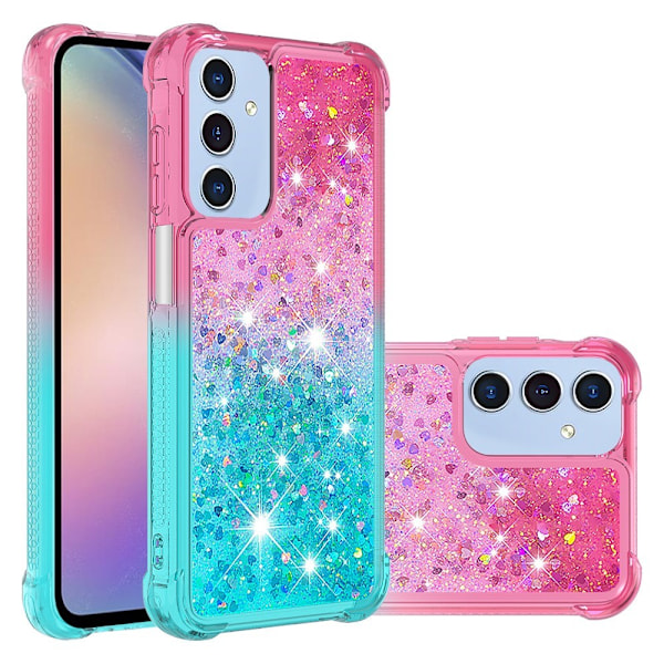 SKALO Samsung A16 Juoksuhiekka Glitter Sydämet TPU kuori - Pinkki-Turkoosi Multicolor