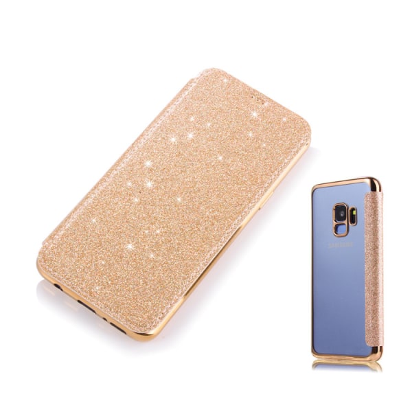SKALO Samsung S9 Flip Cover TPU Ultratyndt Glitter - Vælg farve Gold