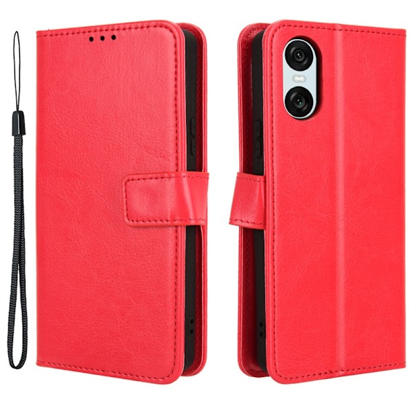SKALO Sony Xperia 10 VI Crazy Horse lompakko PU nahka - Punainen Red