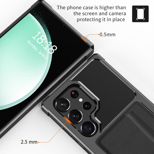 SKALO Samsung S24 Ultra Stødsikker kortholder i læder - Sort Black