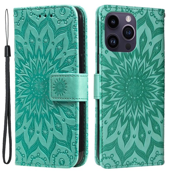 SKALO iPhone 15 Pro Max Mandala Flip Cover - Grøn Green